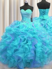 Smart Multi-color Lace Up Vestidos de Quinceanera Beading and Ruffles Sleeveless Floor Length