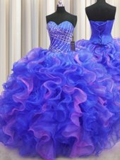 Admirable Multi-color Organza Lace Up Sweetheart Sleeveless Floor Length Sweet 16 Dresses Beading and Ruffles