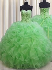Fantastic Floor Length Quinceanera Gown Organza Sleeveless Beading and Ruffles