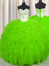 Excellent Floor Length Quinceanera Dress Tulle Sleeveless Beading and Ruffles