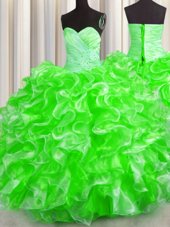 Colorful Ball Gowns Sweetheart Sleeveless Organza Floor Length Lace Up Beading and Ruffles Quinceanera Dress