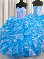 Flirting Aqua Blue Ball Gowns Organza Sweetheart Sleeveless Beading and Ruffles Floor Length Lace Up Quinceanera Dress