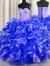 Fashion Floor Length Royal Blue Quinceanera Dresses Sweetheart Sleeveless Lace Up
