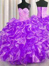 Glorious Sleeveless Lace Up Floor Length Beading and Ruffles 15 Quinceanera Dress