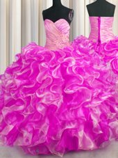 Pretty Sleeveless Lace Up Floor Length Beading and Ruffles 15 Quinceanera Dress
