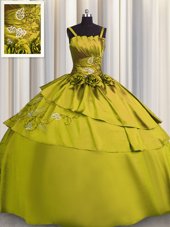 Hot Sale Yellow Green Sleeveless Floor Length Beading and Embroidery Lace Up Quinceanera Gown
