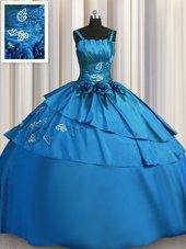 Wonderful Teal Vestidos de Quinceanera Military Ball and Sweet 16 and Quinceanera and For with Beading and Embroidery Spaghetti Straps Sleeveless Lace Up