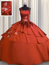 Sumptuous Rust Red Sleeveless Beading and Embroidery Floor Length Sweet 16 Quinceanera Dress