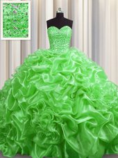 High End Lace Up Quinceanera Gown Beading and Pick Ups Sleeveless With Train Court Train