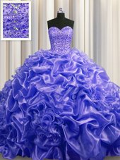 Fabulous Purple Sleeveless Court Train Beading and Pick Ups With Train Sweet 16 Dress