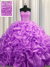 Stunning Pick Ups With Train Ball Gowns Sleeveless Lavender Sweet 16 Dresses Court Train Lace Up