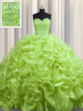 Simple Pick Ups Court Train Ball Gowns Ball Gown Prom Dress Yellow Green Sweetheart Organza Sleeveless With Train Lace Up