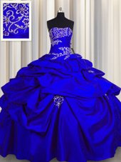 Custom Designed Appliques and Pick Ups 15th Birthday Dress Royal Blue Lace Up Sleeveless Floor Length