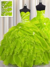 Clearance Organza Sweetheart Sleeveless Lace Up Beading and Appliques and Ruffles Quinceanera Dresses in