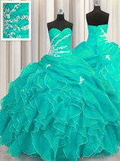 Ideal Sweetheart Sleeveless Organza Quince Ball Gowns Beading and Appliques and Ruffles Lace Up
