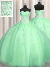 Fitting Puffy Skirt Organza Sleeveless Floor Length Sweet 16 Dresses and Beading and Appliques