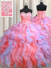 Fine Multi-color 15th Birthday Dress Military Ball and Sweet 16 and Quinceanera and For with Beading and Appliques and Ruffles Sweetheart Sleeveless Lace Up
