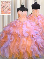 Best Multi-color Sleeveless Beading and Appliques and Ruffles Floor Length Sweet 16 Dress