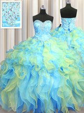 Flirting Multi-color Sweetheart Lace Up Beading and Appliques and Ruffles Quinceanera Gowns Sleeveless