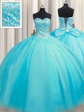 Decent Puffy Skirt Baby Blue Sweetheart Lace Up Beading Sweet 16 Dresses Sleeveless