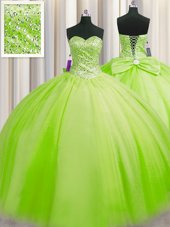 Exquisite Big Puffy Sleeveless Beading Lace Up Quinceanera Gown