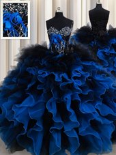 Flirting Royal Blue Lace Up 15 Quinceanera Dress Beading and Ruffles Sleeveless Floor Length