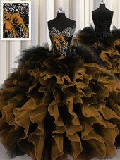 Cute Multi-color Sleeveless Organza and Tulle Lace Up Quinceanera Gown for Military Ball and Sweet 16 and Quinceanera