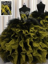Extravagant Multi-color Sweetheart Neckline Beading and Ruffles Quinceanera Gowns Sleeveless Lace Up