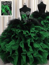 Fantastic Sleeveless Organza and Tulle Floor Length Lace Up Sweet 16 Quinceanera Dress in Multi-color for with Beading and Ruffles
