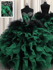 Hot Selling Multi-color Lace Up Sweetheart Beading and Ruffles 15th Birthday Dress Organza and Tulle Sleeveless