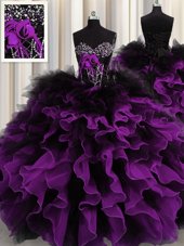Attractive Sleeveless Floor Length Beading and Ruffles Lace Up 15th Birthday Dress with Multi-color