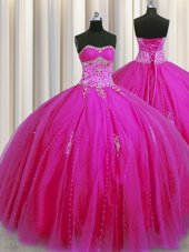 Sweet Really Puffy Sleeveless Beading and Appliques Lace Up Quinceanera Dress