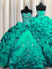 Spectacular Sequins Taffeta Sleeveless Floor Length Ball Gown Prom Dress and Beading and Embroidery and Ruffles and Pick Ups