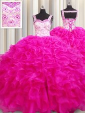 Decent Sleeveless Beading and Ruffles Lace Up 15th Birthday Dress