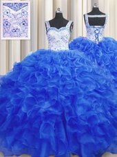 Shining Beading Quinceanera Gowns Royal Blue Lace Up Sleeveless Floor Length