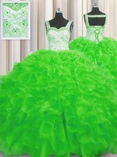 Sexy Ball Gowns Quinceanera Gown Straps Organza Sleeveless Floor Length Lace Up