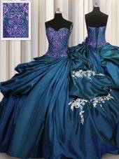 Deluxe Teal Sweetheart Neckline Beading and Appliques Quinceanera Dresses Sleeveless Lace Up