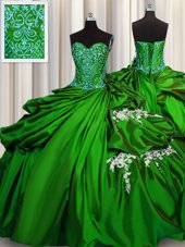 Elegant Ball Gowns Sweet 16 Dress Green Sweetheart Taffeta Sleeveless Floor Length Lace Up