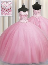 Delicate Bling-bling Big Puffy Sleeveless Lace Up Floor Length Beading Sweet 16 Dresses