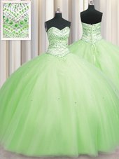 Eye-catching Bling-bling Big Puffy Tulle Sleeveless Floor Length Sweet 16 Quinceanera Dress and Beading