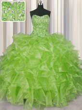 Glittering Visible Boning Sleeveless Lace Up Floor Length Beading and Ruffles Sweet 16 Quinceanera Dress
