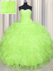 Fitting Sweetheart Sleeveless Organza Quinceanera Gown Beading and Ruffles Lace Up