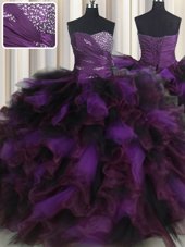 New Arrival Purple Sleeveless Beading and Ruffles and Ruffled Layers Floor Length Sweet 16 Quinceanera Dress