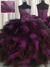 Pretty Sweetheart Sleeveless Organza and Tulle 15 Quinceanera Dress Beading and Ruffles and Ruffled Layers Lace Up