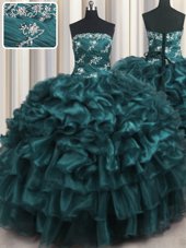Hot Selling Sleeveless Lace Up Floor Length Appliques and Ruffles and Ruffled Layers Sweet 16 Dress