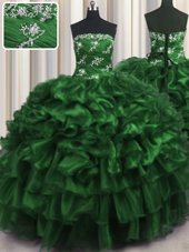 Glorious Sleeveless Lace Up Floor Length Appliques and Ruffles and Ruffled Layers Quinceanera Dress