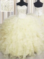 Pretty Light Yellow Lace Up Sweetheart Beading and Ruffles Quinceanera Dress Organza Sleeveless
