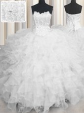 Best Ball Gowns Sweet 16 Quinceanera Dress White Scalloped Organza Sleeveless Floor Length Lace Up