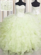 Clearance Champagne Lace Up Sweetheart Beading and Ruffles Quinceanera Gowns Organza Sleeveless