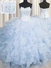 Scalloped Sleeveless Lace Up Quince Ball Gowns Lavender Organza